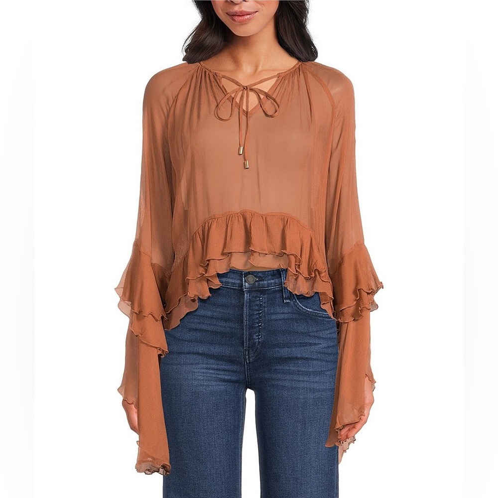 ASTR the label sheer v neck flowy top